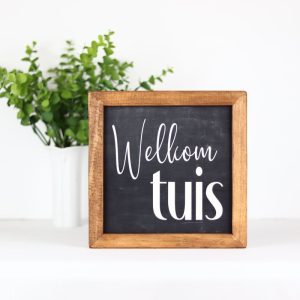 Farmhouse Style Wooden Sign – Framed Home Décor 20 x 20 cm "Welkom tuis"
