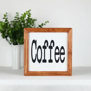 Farmhouse Style Wooden Sign – Framed Home Décor 20 x 20 cm "Coffee"